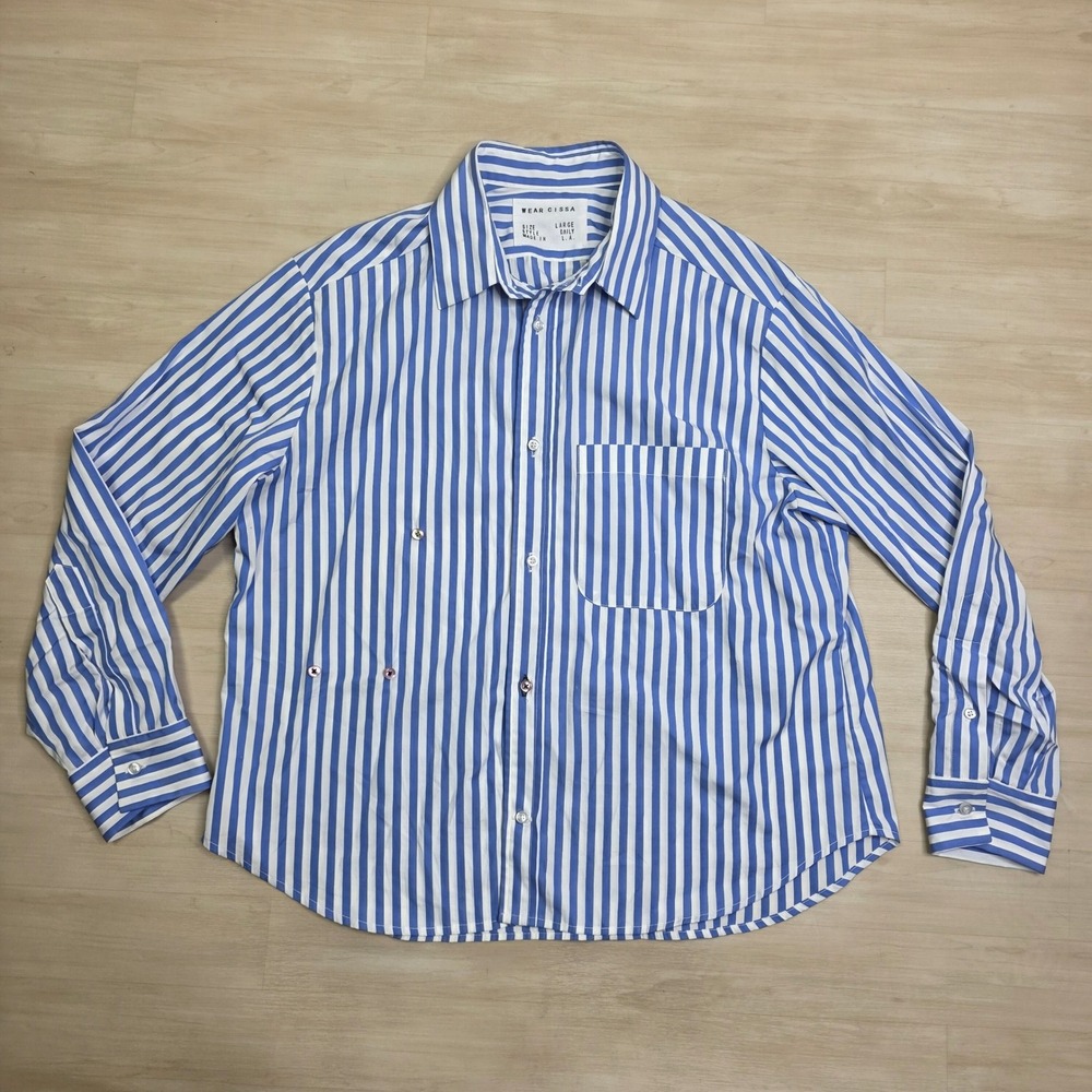Wear Cissa Daily Blue White Striped Cotton‎ Button Down Shirt Womens Large L.A.